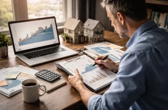 real estate investor analyzing market trends and property data