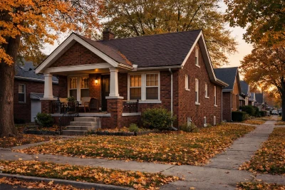 Older brick bungalow in a quiet Detroit neighborhood typical of homes that families often inherit.