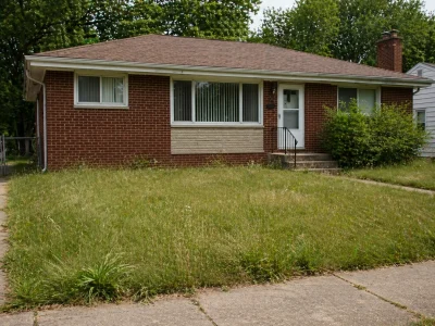 brick ranch house in Michigan with slightly overgrown grass during probate